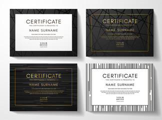 Modern black certificate frame design set with luxury line pattern. Creative premium background for diploma template, business poster, formal invitation