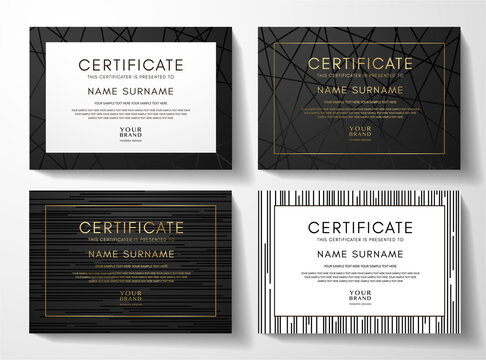 Modern black certificate frame design set with luxury line pattern. Creative premium background for diploma template, business poster, formal invitation