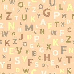 Seamless pattern with alphabet letters. Endless background for English language Day. Chaotically located symbols. Vector illustration