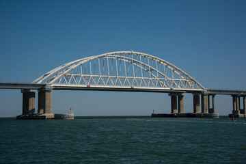 Fototapeta premium Crimean bridge across the Kerch Strait on a clear day