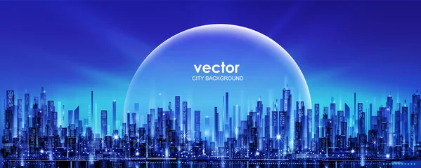  Stedelijk vectorcityscape bij nacht. Skyline stad silhouetten. Stadsachtergrond met architectuur, wolkenkrabbers, megapolis, gebouwen, centrum. © dahabians