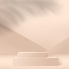 Abstract background with pink geometric 3d podiums. Vector illustration.