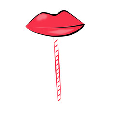 Color clip art of a lollipop in the form of lips.