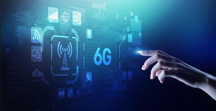 6G New generation telecommunication fast internet and technology concept on virtual screen.