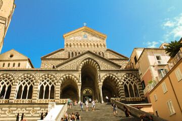 Fototapeta na wymiar Closeup on the cathedral on the sunny day. Amalfi. Italy.