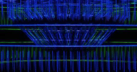 Render with a virtual structure of blue and green stripes