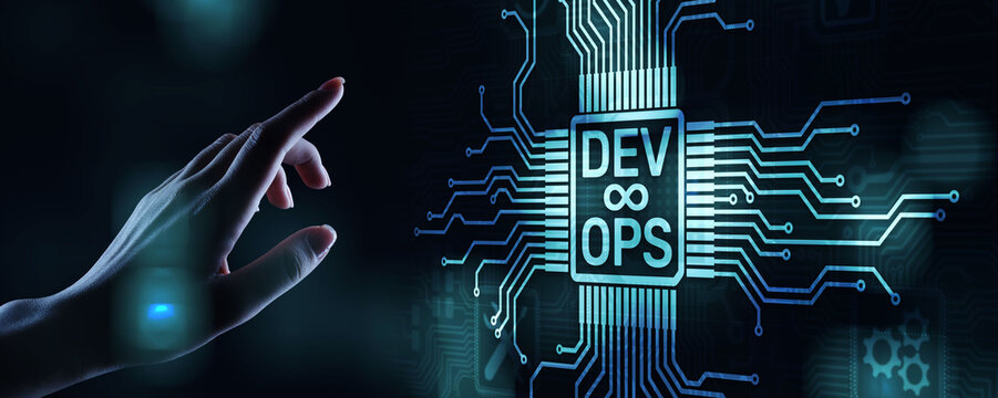 Devops Agile development and optimisation concept on virtual screen.