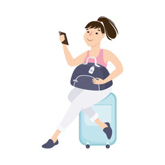 Young Woman Tourist Sitting on Suitcase Waiting for Flight, Girl Going on Vacation Trip or Journey Cartoon Vector Illustration