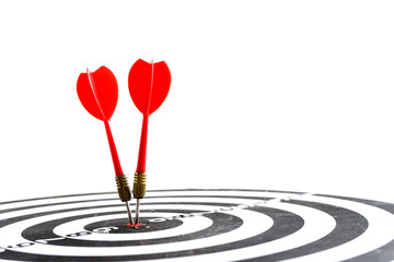 Target hit in the center by arrows. Success goals Targeting the business concept. Target and goal as concept. isolated on white background.