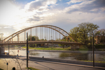 Nice colorful picture of the Kossuth bridge over the Danube in Gyor.