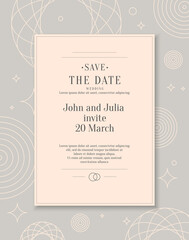 Save the date. An invitation to a wedding celebration. A template for placing your information and text.