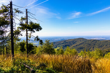 Panoramic view of northern Beskidy mountains with Gancarz peak seen from Leskowiec peak in Little Beskids mountains near Andrychow in Lesser Poland © Art Media Factory