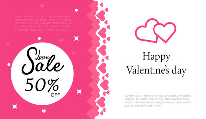 Fototapeta na wymiar Valentine's day sale offer banners with pink and red paper hearts,poster template.valentine background with hearts.Discount flyer,card for February 14 Special offers, best deals.Vector