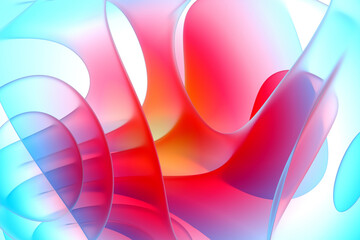 3d render of abstract art surreal 3d background  based on organic curve round wavy smooth and soft bio lines forms in matte glass material painted in light gradient blue pink and purple color 