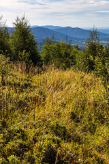 Panoramic view of northern Beskidy mountains with Gancarz peak seen from Leskowiec peak in Little Beskids mountains near Andrychow in Lesser Poland © Art Media Factory