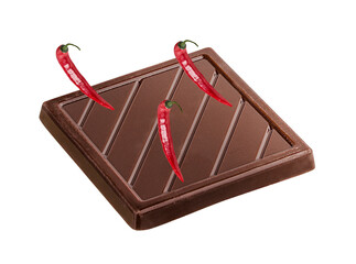 Chocolate and pepper isolated on white background with clipping path