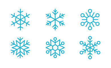 Snowflake icons. Set of snow flake linear symbols. Christmas winter time.