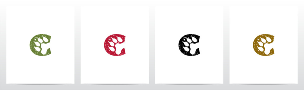Paw Print With Claws On Letter Logo Design C