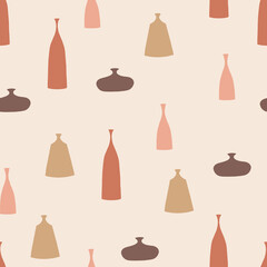 Seamless pattern in soft pastel colors with different flower vases