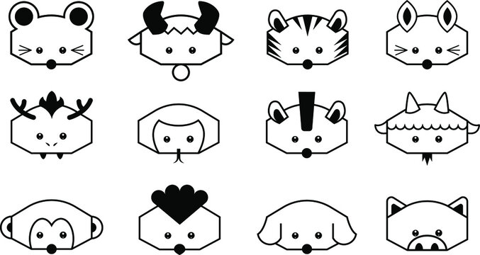 Cartoon image 12 zodiac animals icon design