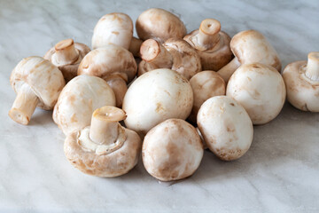 Heap of fresh white champions on the kitchen table