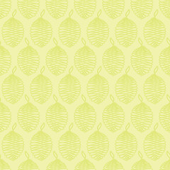 Vector Fruit Yellow Lemons Outlines on Yellow Seamless Repeat Pattern. Background for textiles, cards, manufacturing, wallpapers, print, gift wrap and scrapbooking.