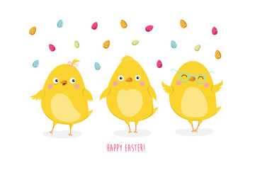 Easter card with cute chickens . Easter greeting card.