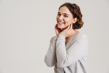 Portrait of a lovely young attractive smiling woman