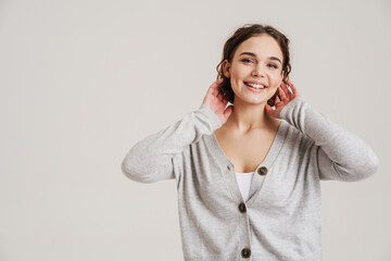 Portrait of a lovely young attractive smiling woman