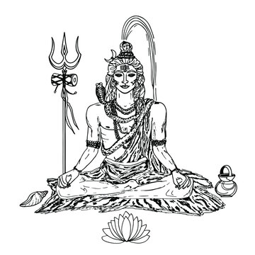 seated shiva black and white drawing clip art preview