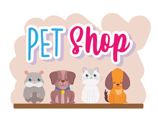 pet shop cute dog cat hamster domestic animals cartoon