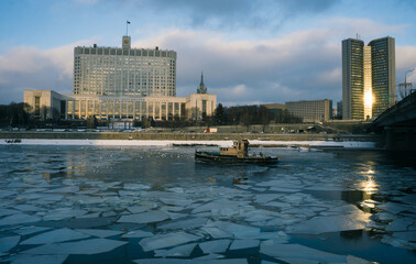 Russian Government building on a frosty winter evening