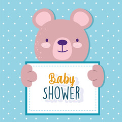 Obraz na płótnie Canvas Baby shower cute bear animal holding banner