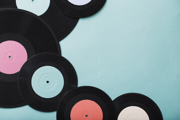 Music records on paper background. Retro music concept