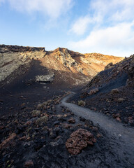 Crater hike in Volcano Caldera De Los Cuervos on Lanzarote