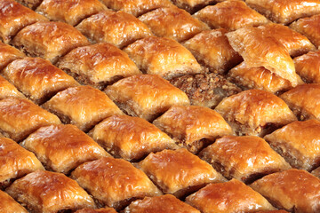 Traditional Turkish dessert Baklava. With walnuts and pistachios.