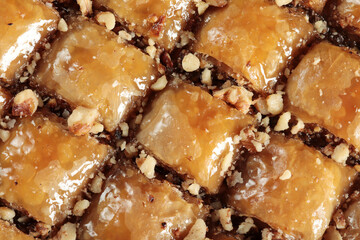 Traditional Turkish dessert Baklava. With walnuts and pistachios.