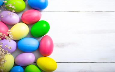 Colorful Easter as background, top view, copy space