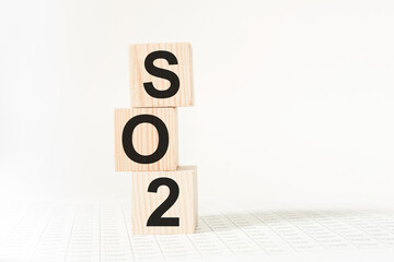 word SO2 on wooden blocks. medical concept . the medicine
