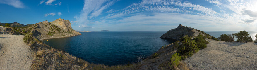 Summer Crimean landscape, juniper grove on a sunny day, Golitsyn Trail, Crimea.
