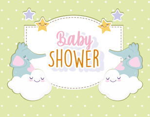 Baby shower elephants clouds greeting card