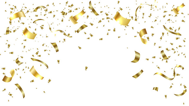 Gold confetti celebration.Gold confetti falling festive decoration for birthday party celebration.