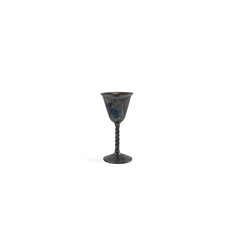 Metal, silver drinking glass with patina on a white background