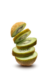 sliced kiwi fruit open on white background