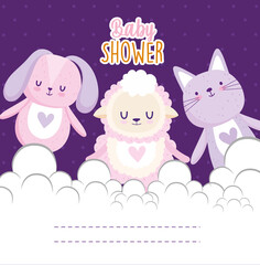 Baby shower invitation card cute bunny cat sheep animals