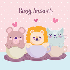 Baby shower little lion bear and cat on lovely invitation card