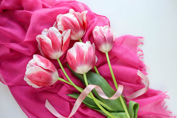 Obraz premium spring bouquet of tulips. beautiful bouquet of tulips and space for text 