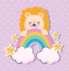 Obraz na płótnie Canvas Baby shower adorable lion rainbow and stars cartoon
