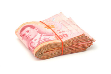 close-up Thai Baht Coins on white background. Thailand money