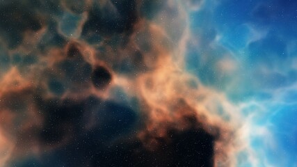 colorful space background with stars, nebula gas cloud in deep outer space, science fiction illustrarion 3d render